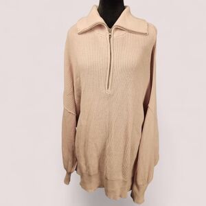 AERIE | Women's Blush Pink 1/4 Zip Soft Girl Cozy Dolman Oversize Sweater | XXL